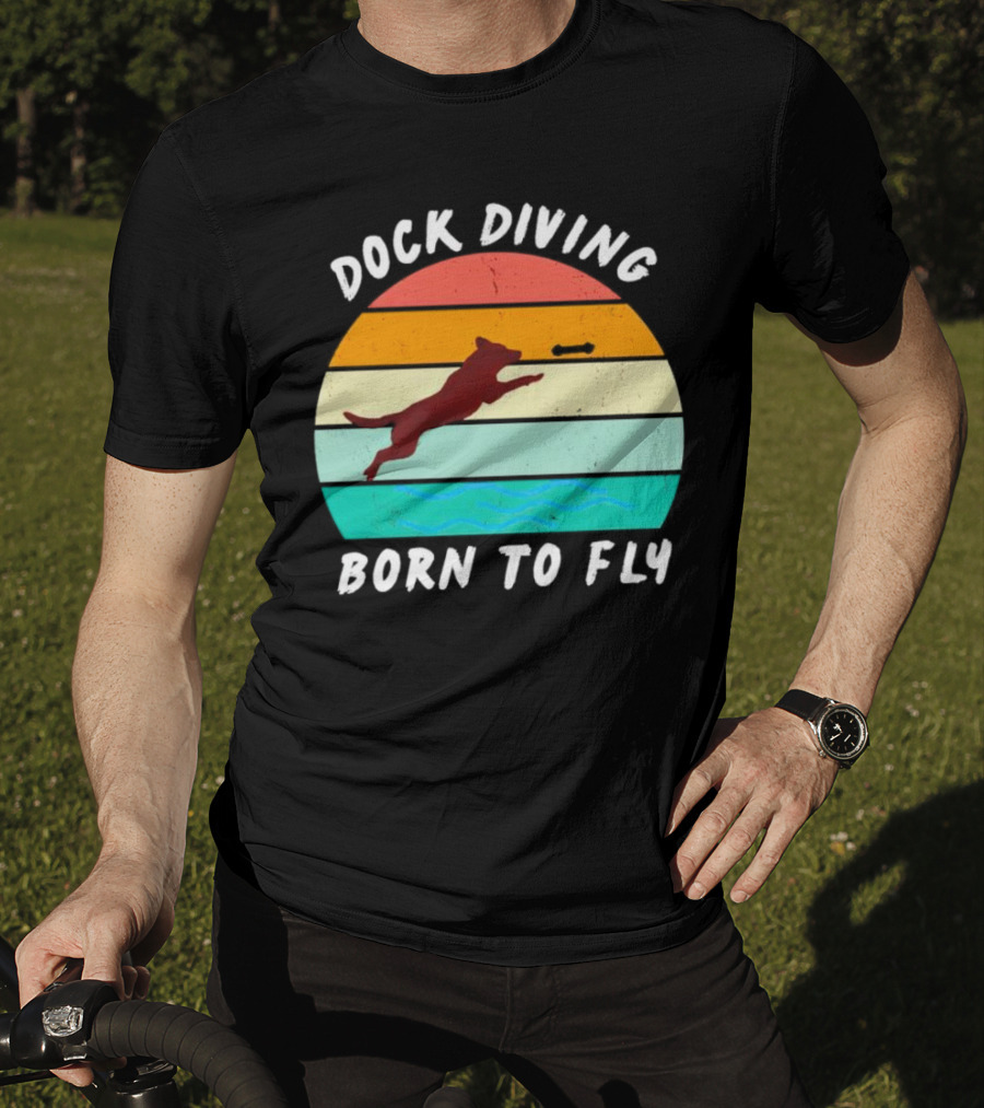 Dock Diving Born To Fly Vintage Retro Stripes Dog T-Shirt