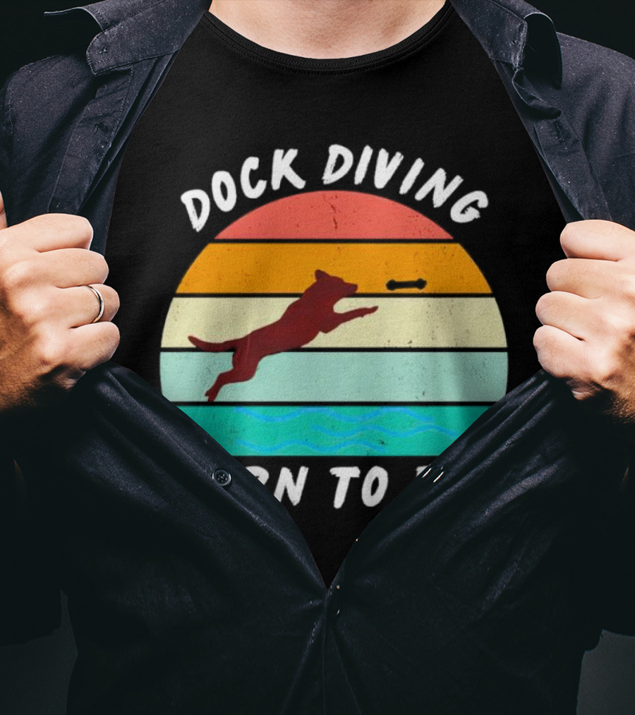 Dock Diving Born To Fly Vintage Retro Stripes Dog T-Shirt