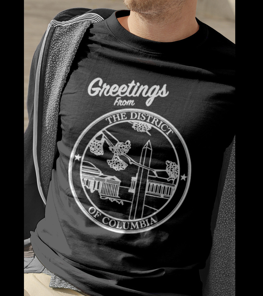 Greetings From The District Of Columbia Cherry Blossoms And Monument T-Shirt