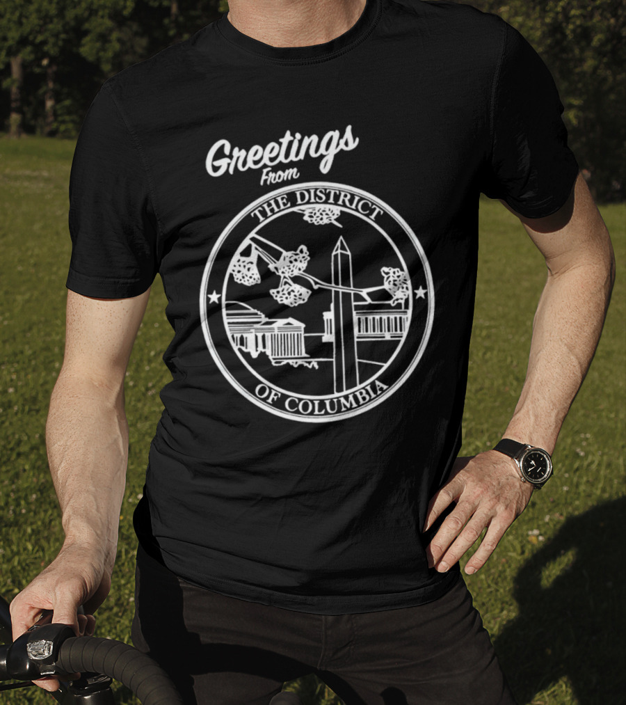 Greetings From The District Of Columbia Cherry Blossoms And Monument T-Shirt