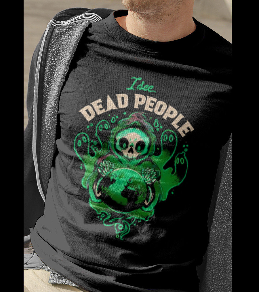 I See Dead People Grim Reaper Holding Earth With Ghosts T-Shirt