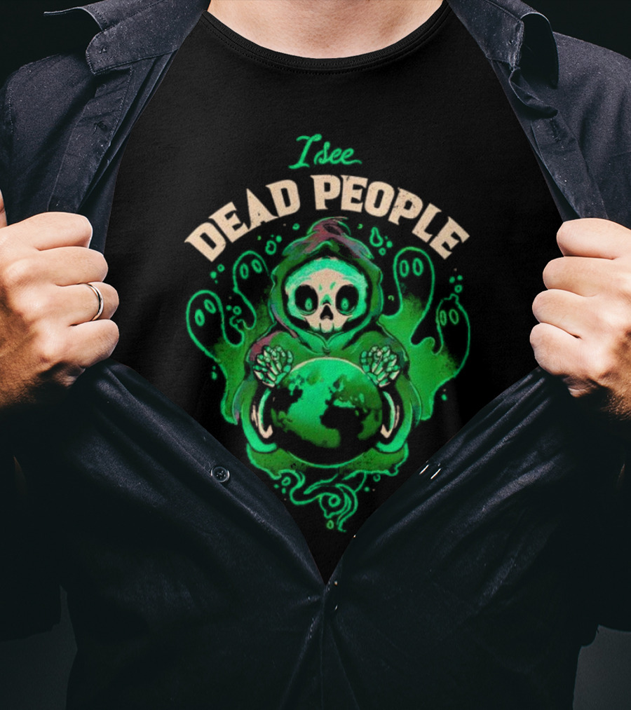 I See Dead People Grim Reaper Holding Earth With Ghosts T-Shirt