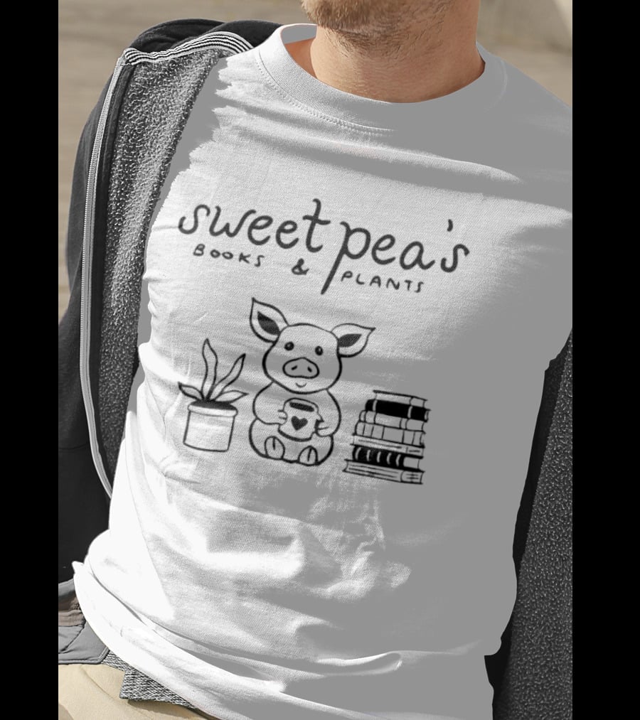 Sweet Pea's Books And Plants Pig With Heart Mug, Stack Of Books, And Plant Pot T-Shirt