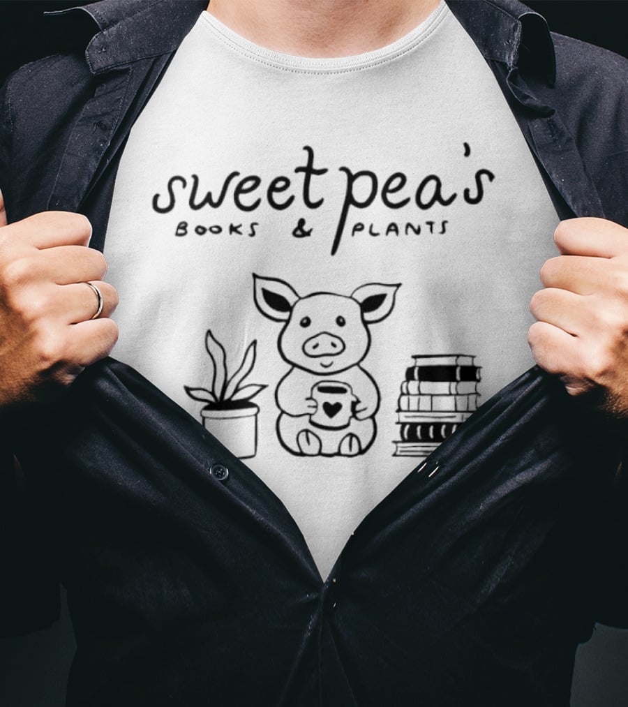 Sweet Pea's Books And Plants Pig With Heart Mug, Stack Of Books, And Plant Pot T-Shirt