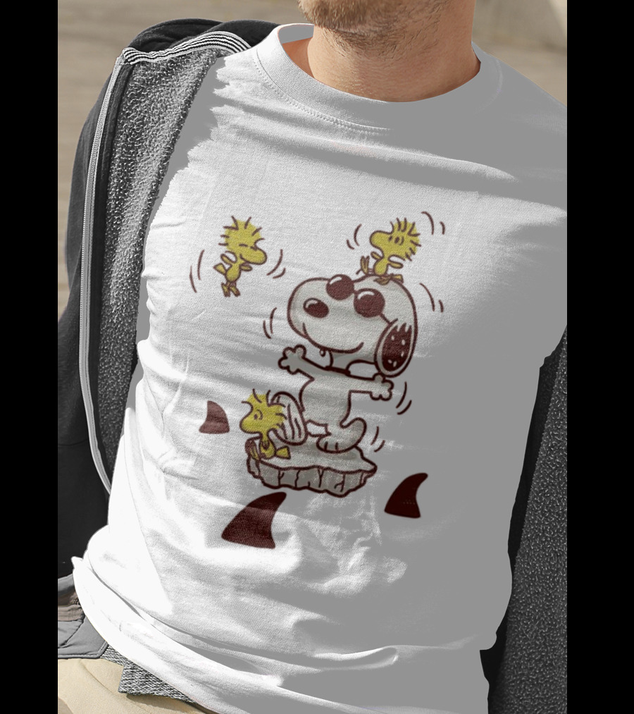 Snoopy And Woodstock Peanuts Dangerous Waters Shark Alert T-Shirt