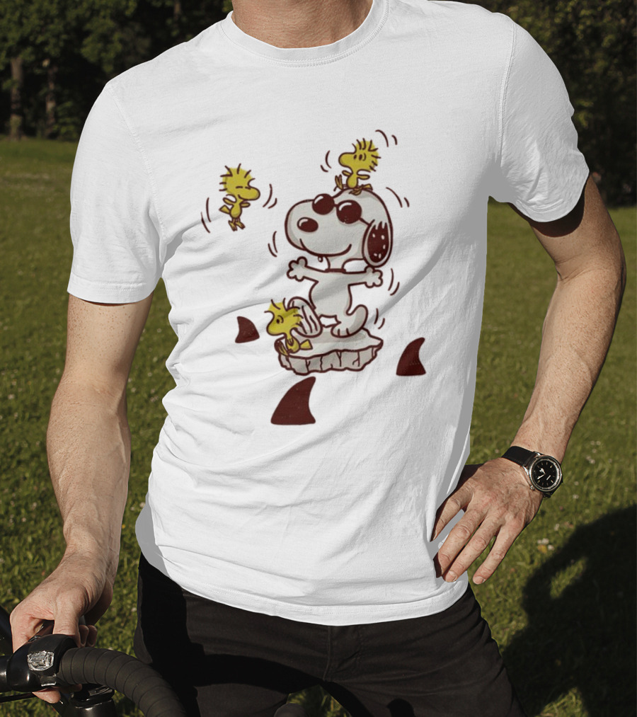 Snoopy And Woodstock Peanuts Dangerous Waters Shark Alert T-Shirt