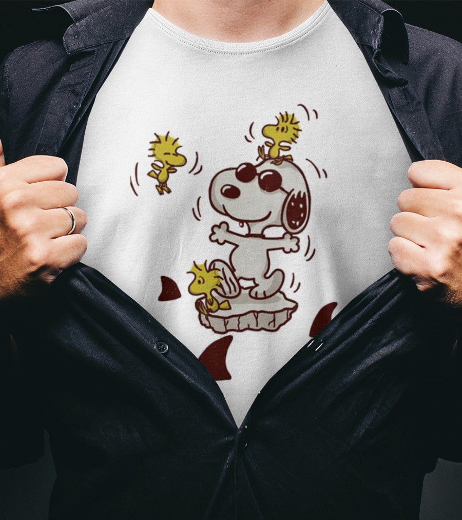 Snoopy And Woodstock Peanuts Dangerous Waters Shark Alert T-Shirt