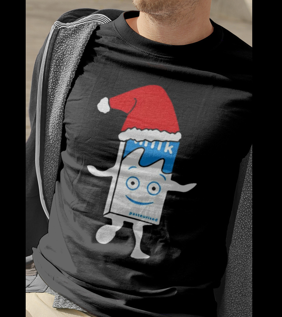 Blur Milk Christmas Cartoon With Santa Hat T-Shirt