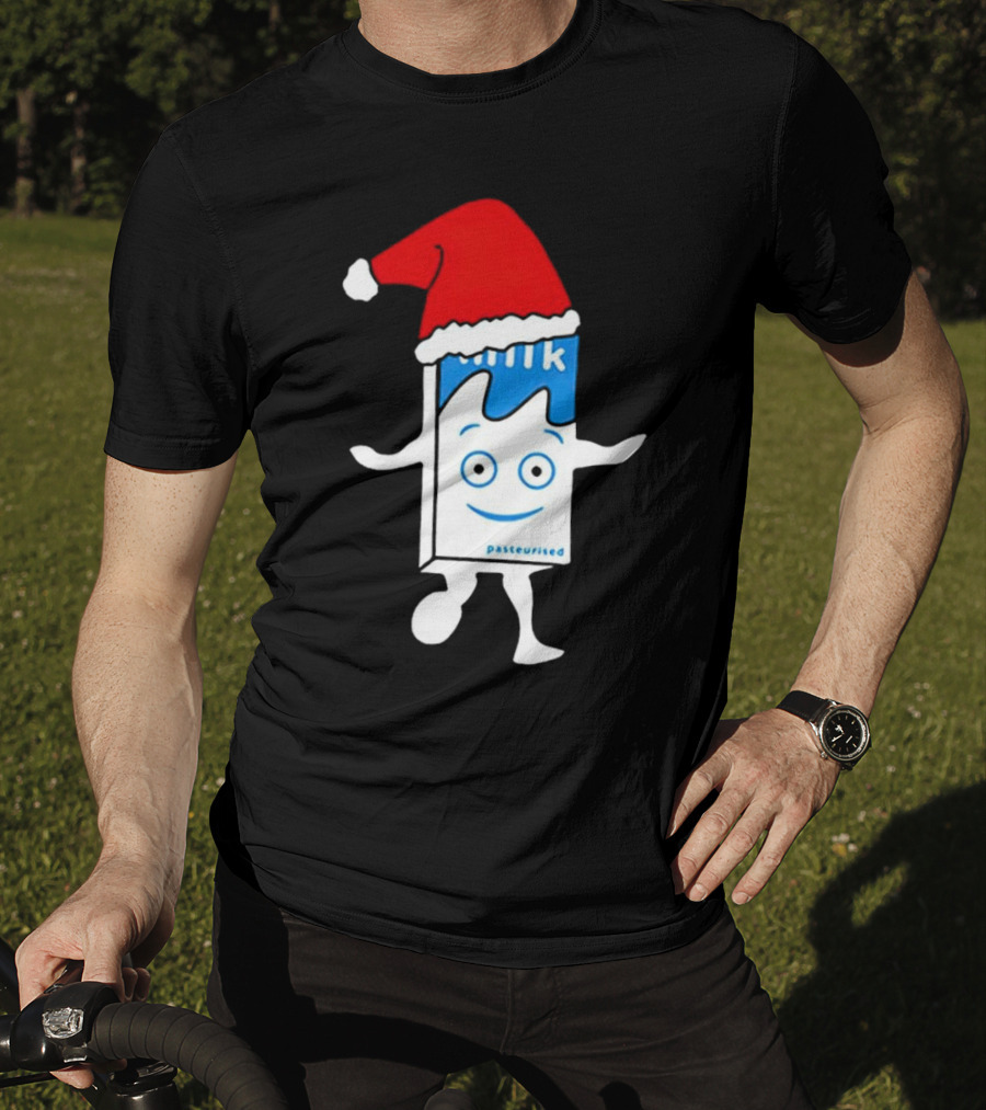 Blur Milk Christmas Cartoon With Santa Hat T-Shirt