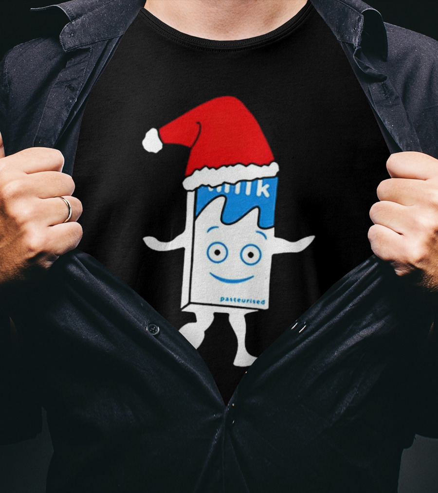 Blur Milk Christmas Cartoon With Santa Hat T-Shirt