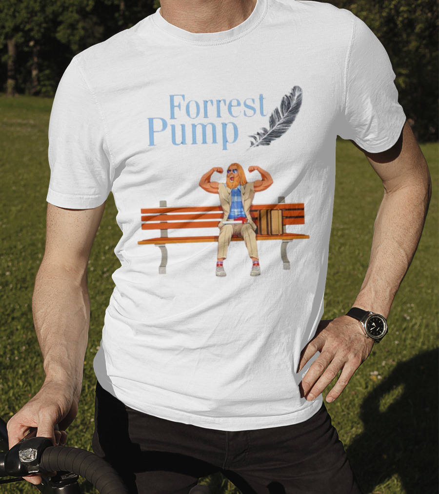 Forrest Pump Sitcom Character With Feather And Bench T-Shirt