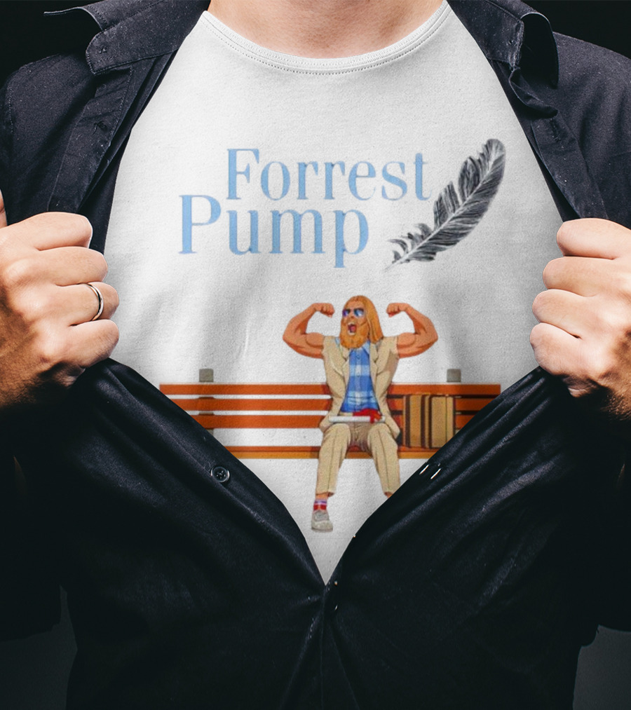 Forrest Pump Sitcom Character With Feather And Bench T-Shirt