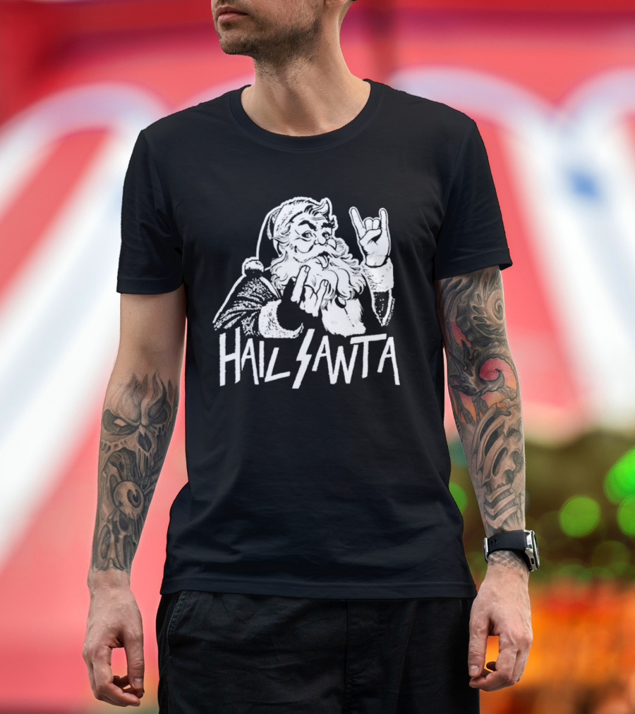 Hail Santa Christmas Rock Devil Horns Santa Claus T-Shirt