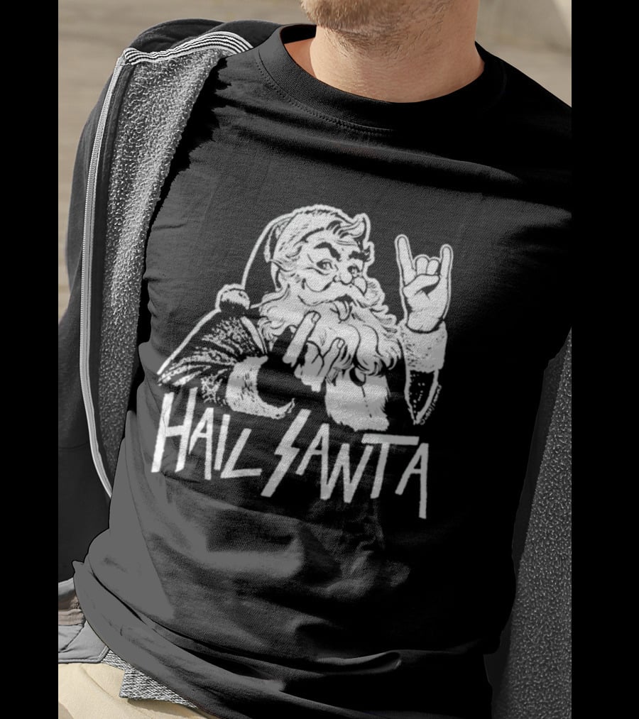 Hail Santa Christmas Rock Devil Horns Santa Claus T-Shirt