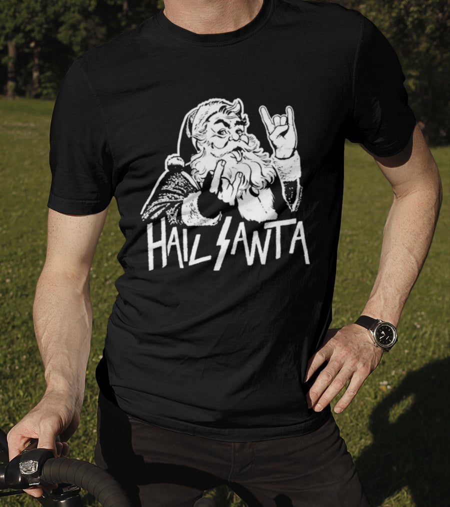 Hail Santa Christmas Rock Devil Horns Santa Claus T-Shirt