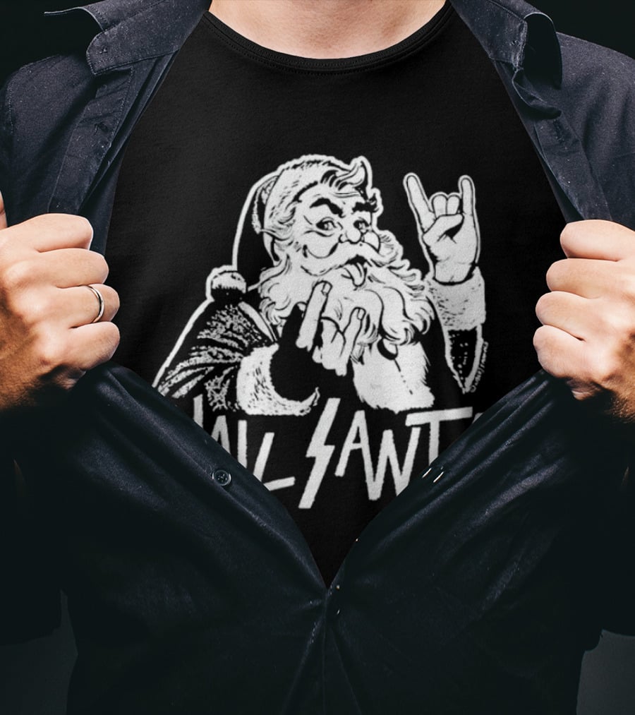 Hail Santa Christmas Rock Devil Horns Santa Claus T-Shirt