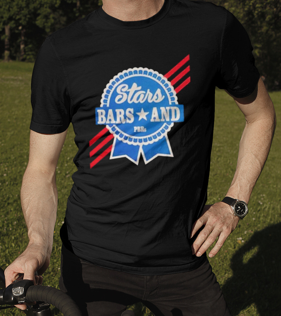 Stars Bars And PBRs Patriotic Blue Ribbon Badge T-Shirt