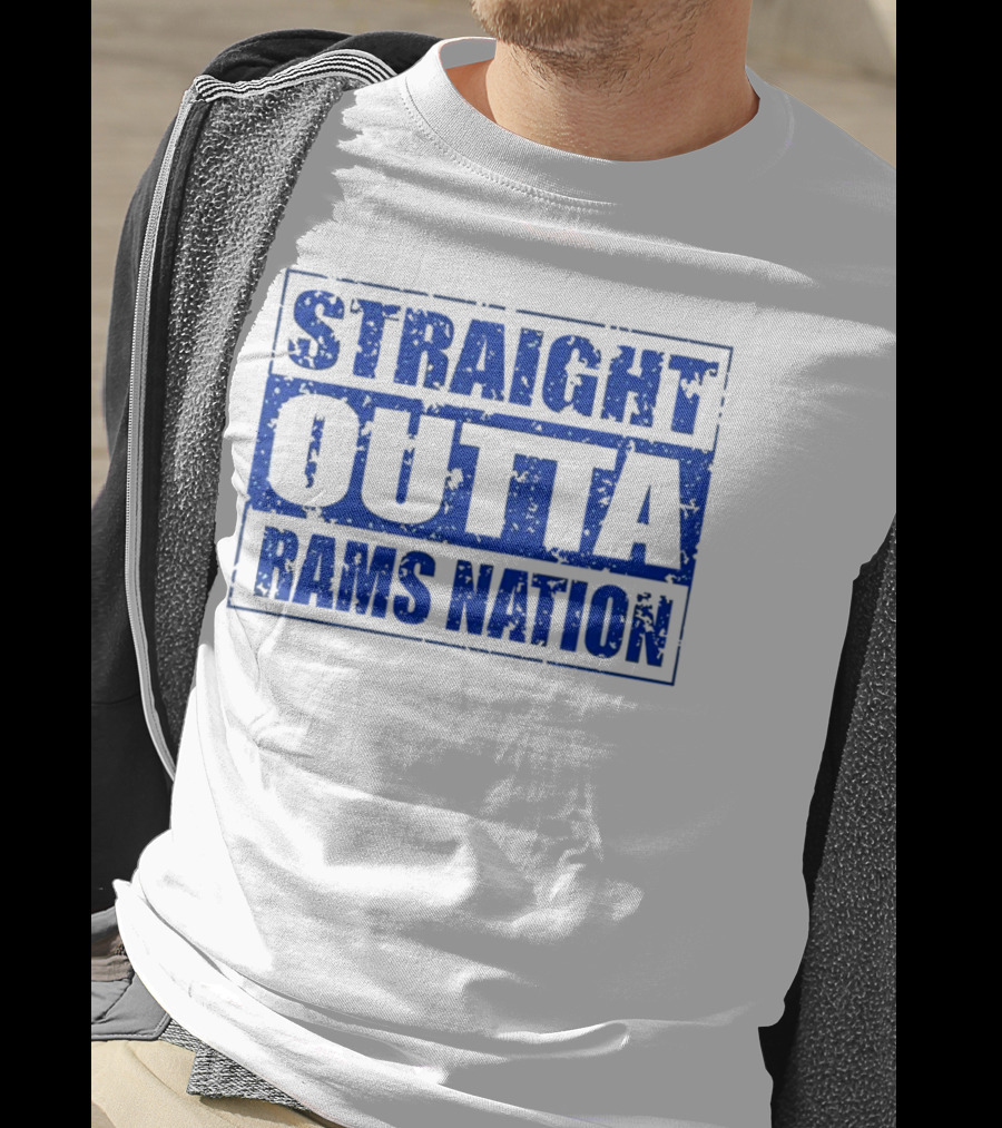 Straight Outta Rams Nation Bold Blue Text T-Shirt