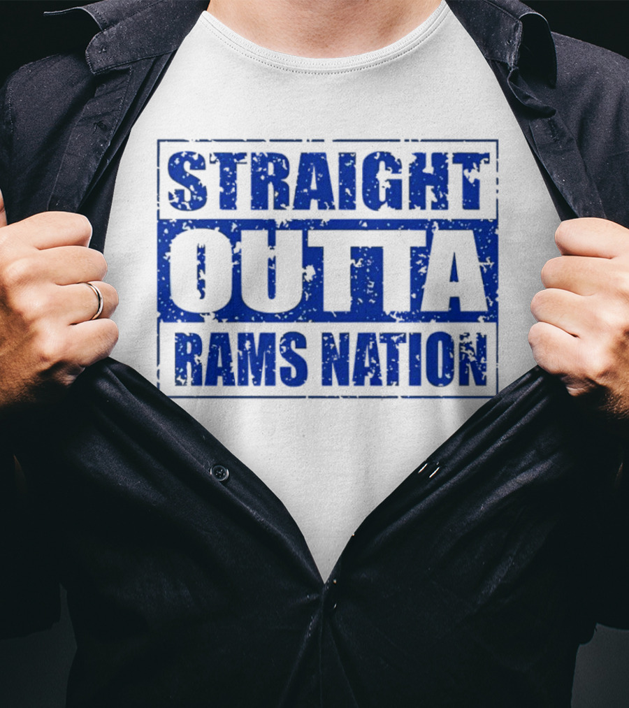 Straight Outta Rams Nation Bold Blue Text T-Shirt