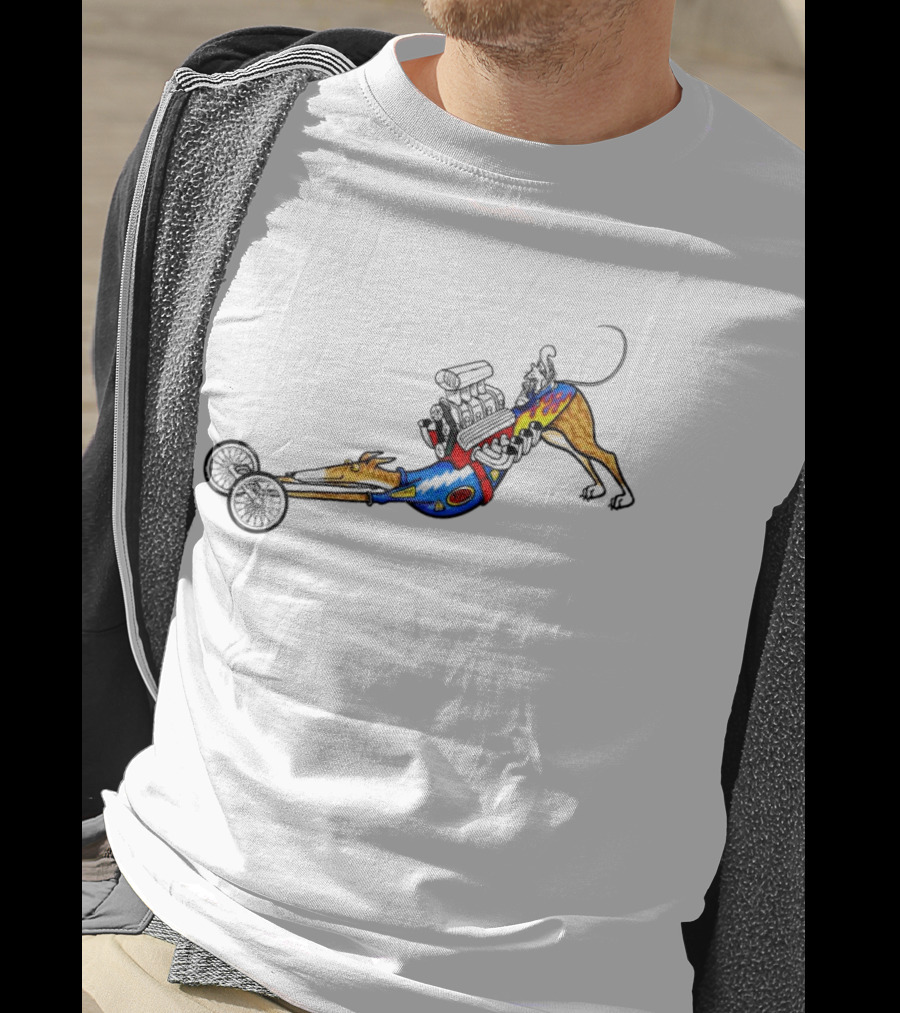 The Indianapolis One Cartoon Dog Dragster Engine Racing T-Shirt