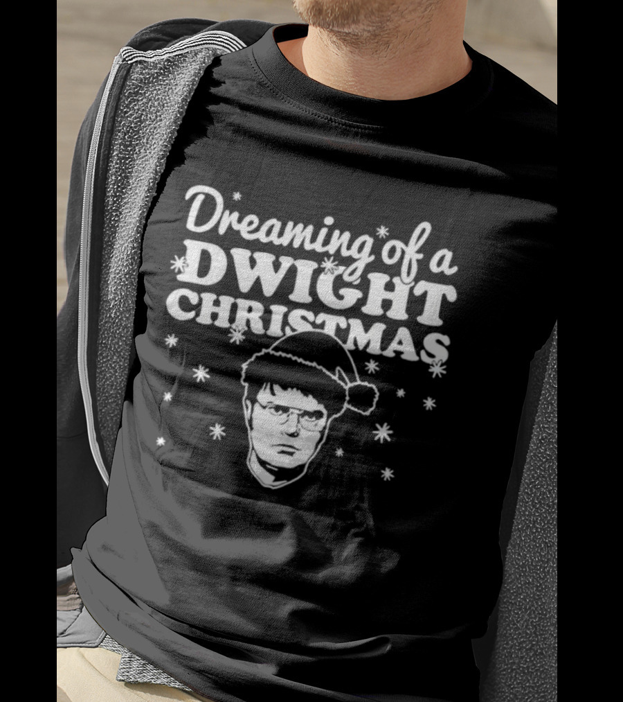 Dreaming Of A Dwight Christmas Santa Hat Snowflakes T-Shirt