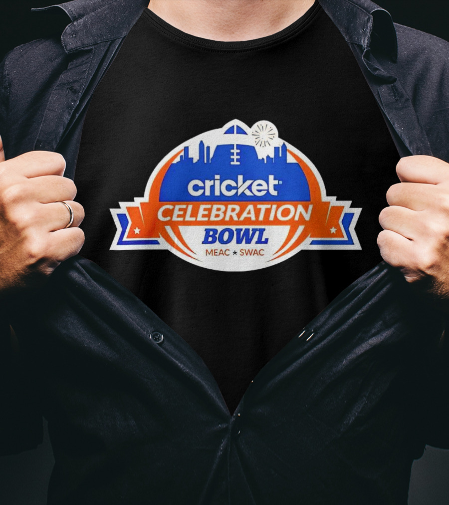 Cricket Celebration Bowl MEAC SWAC Logo With City Skyline And Football Field Symbols T-Shirt