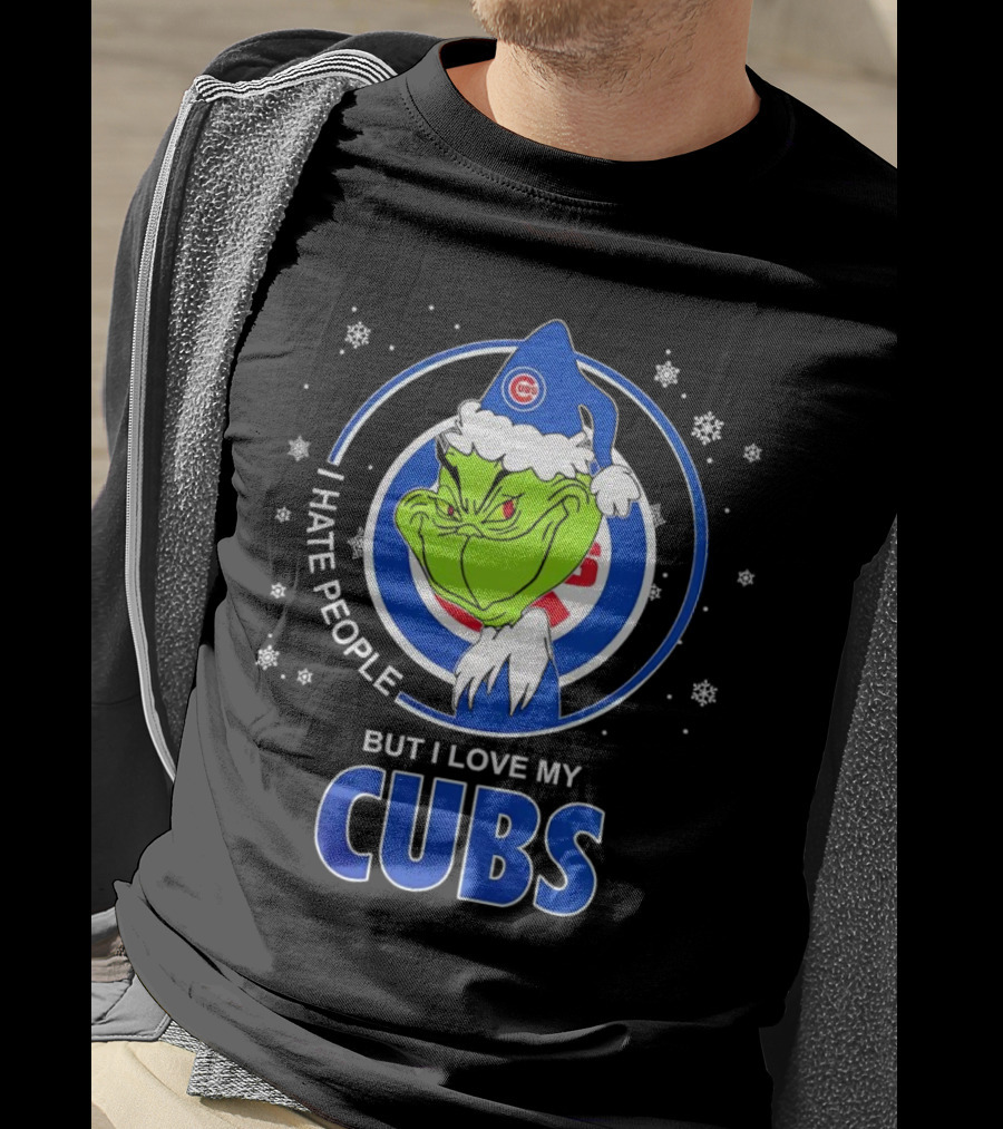 Christmas Grinch Santa I Hate People But I Love My Cubs T-Shirt