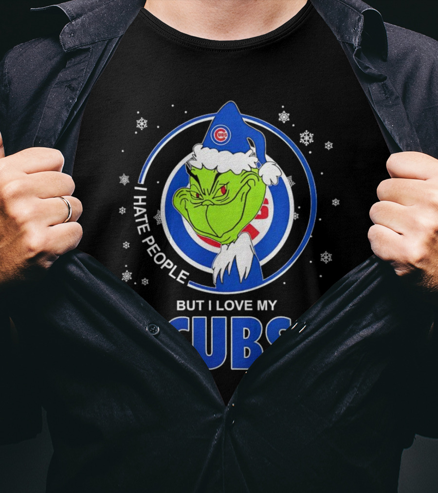 Christmas Grinch Santa I Hate People But I Love My Cubs T-Shirt