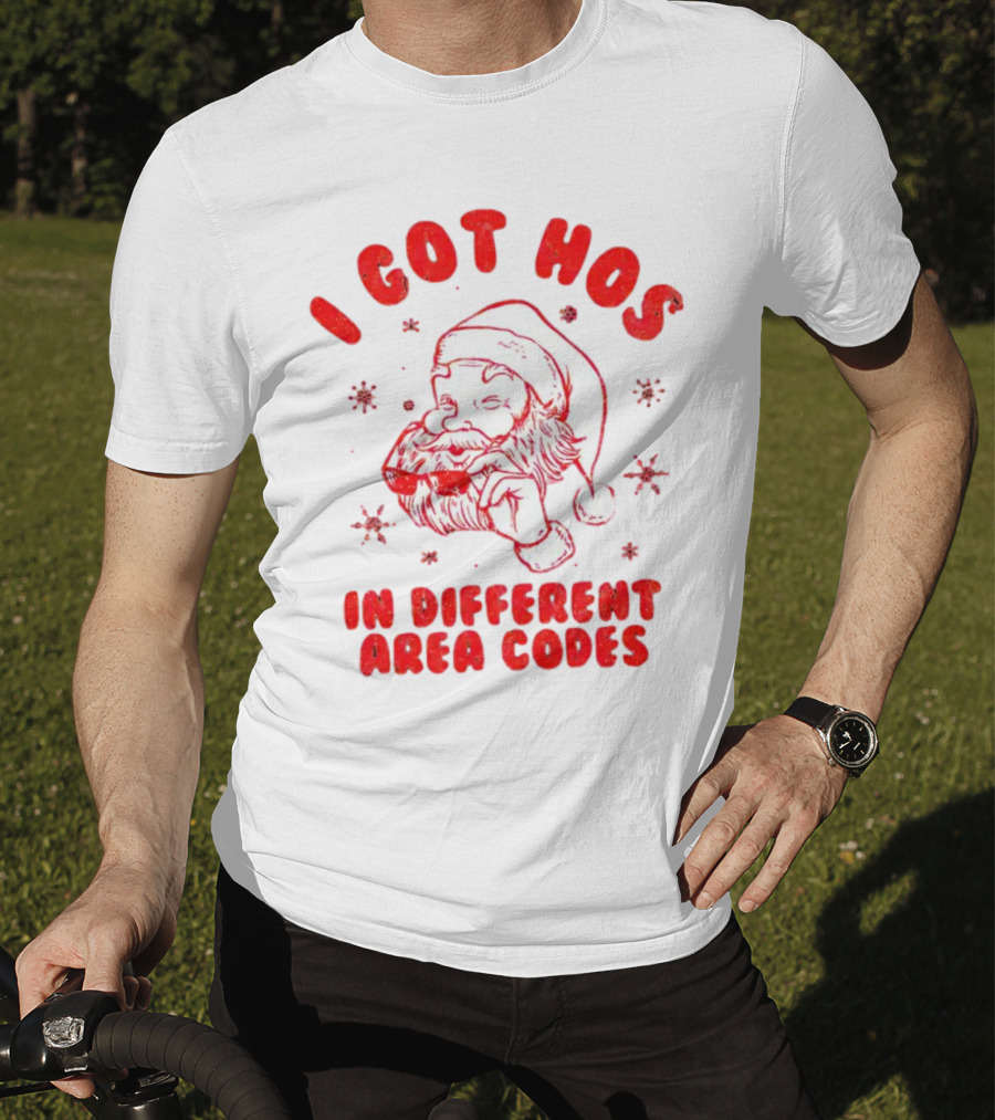 I Got Hos In Different Area Codes Santa Claus Sunglasses Snowflakes T-Shirt