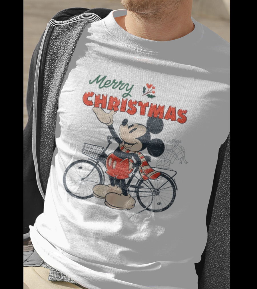 Mickey Mouse Merry Christmas Bicycle Holiday Cheer T-Shirt