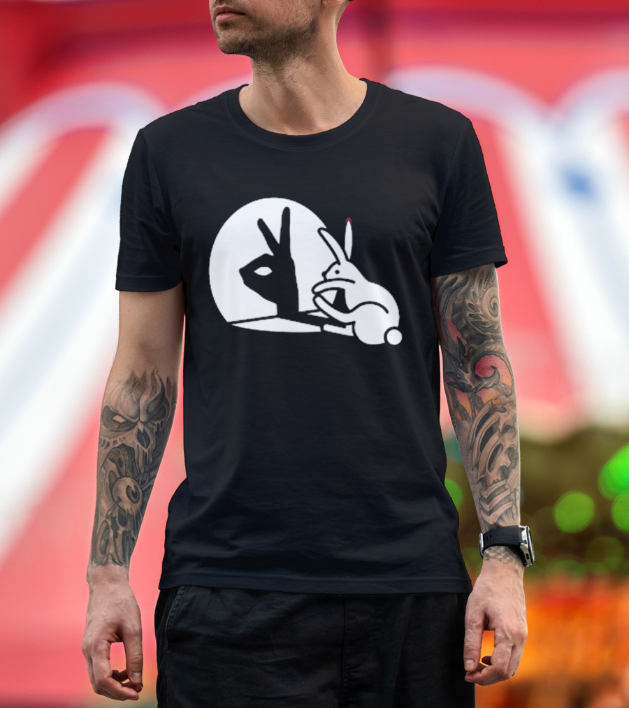 Rabbit Hand Shadow Peace Gesture Optical Illusion T-Shirt