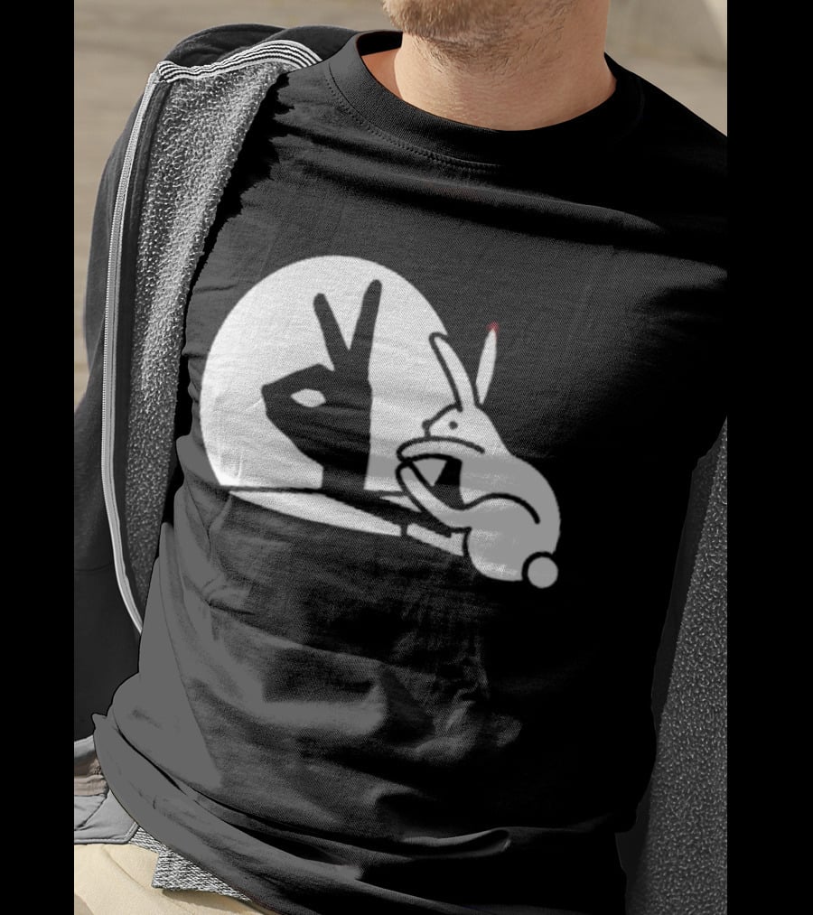 Rabbit Hand Shadow Peace Gesture Optical Illusion T-Shirt