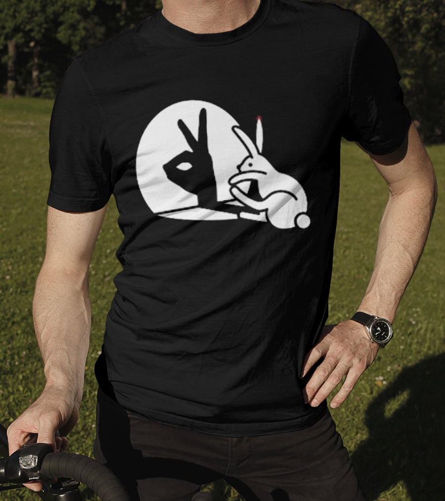 Rabbit Hand Shadow Peace Gesture Optical Illusion T-Shirt