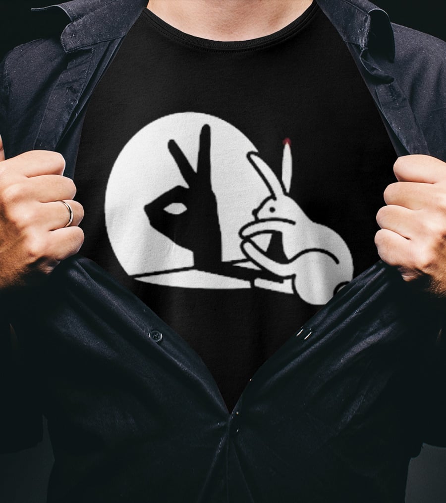 Rabbit Hand Shadow Peace Gesture Optical Illusion T-Shirt