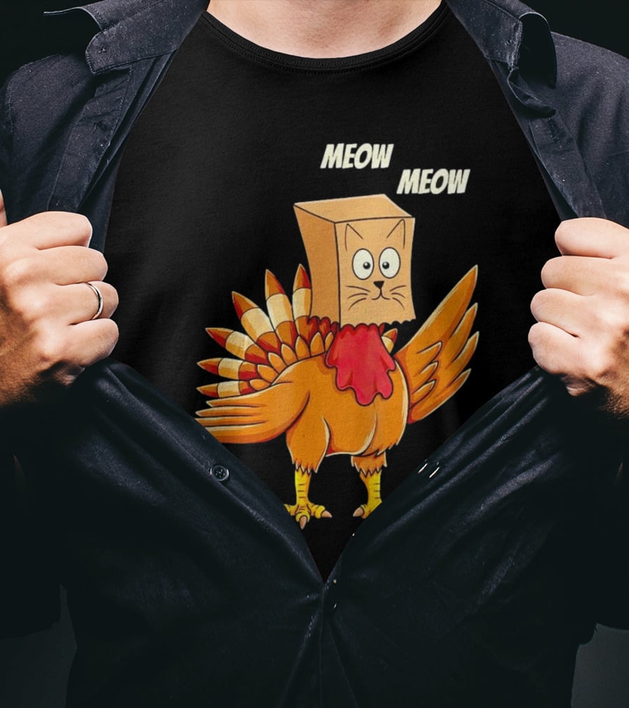 Meow Meow Turkey Cat Thanksgiving T-Shirt