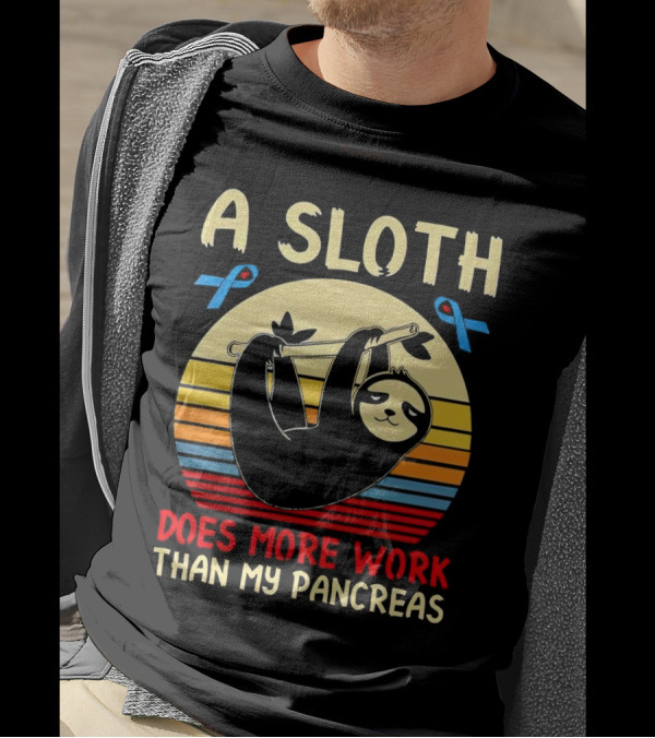A Sloth Does More Work Than My Pancreas Vintage Style With Blue Diabetes Awareness Ribbons T-Shirt