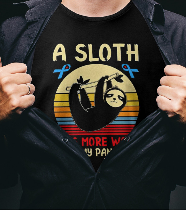 A Sloth Does More Work Than My Pancreas Vintage Style With Blue Diabetes Awareness Ribbons T-Shirt