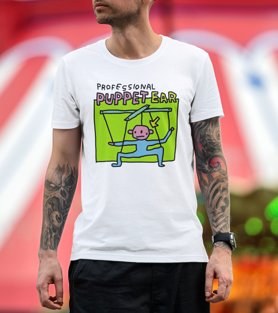 Professional Puppet Ear Illustration Marooned on Vibrant Green Background T-Shirt