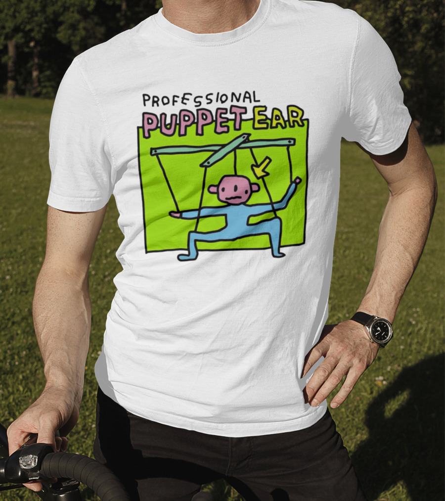 Professional Puppet Ear Illustration Marooned On Vibrant Green Background T-Shirt