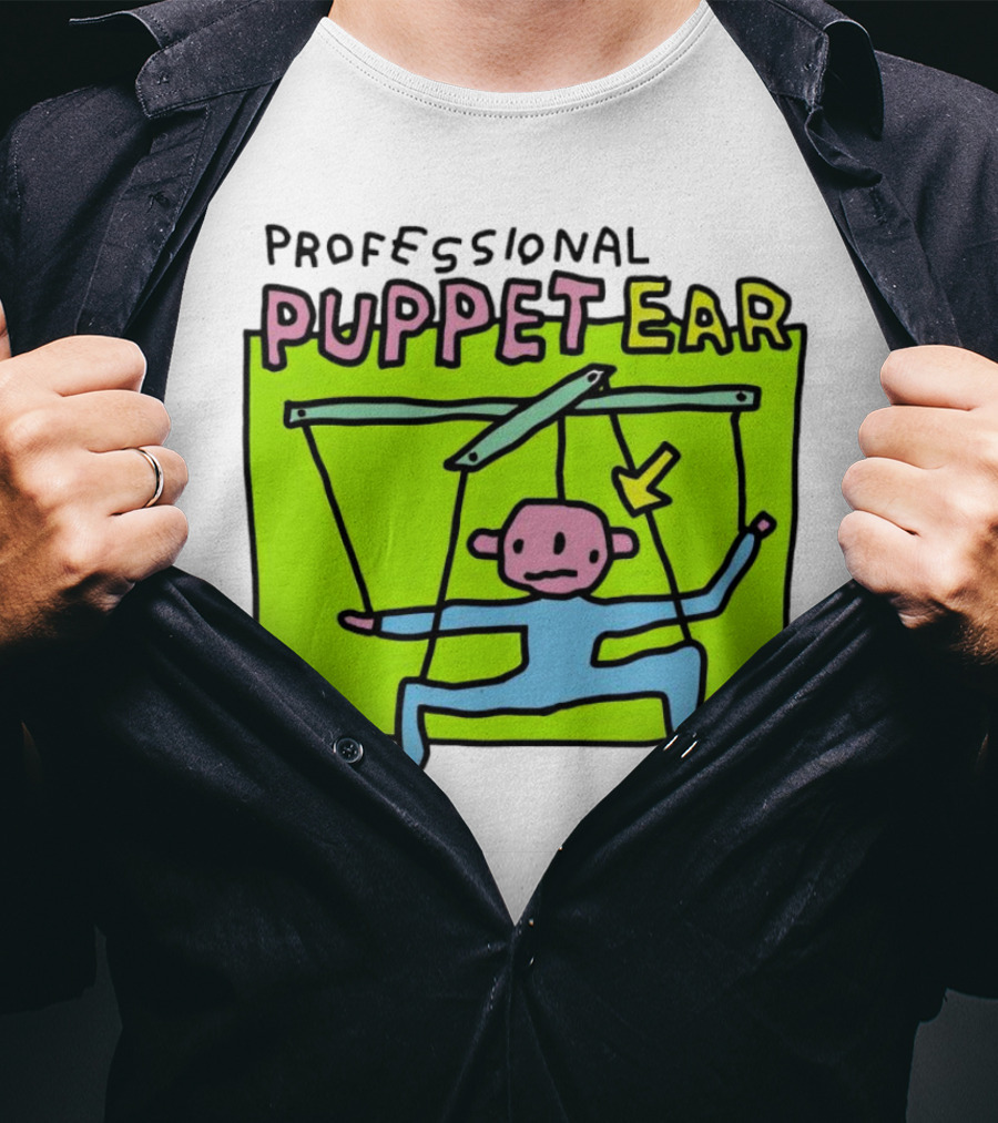 Professional Puppet Ear Illustration Marooned On Vibrant Green Background T-Shirt