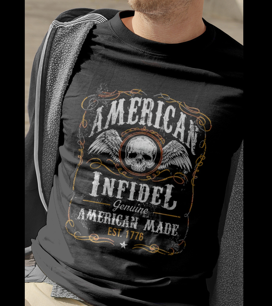 American Infidel Genuine American Made Est 1776 Skull Wings T-Shirt