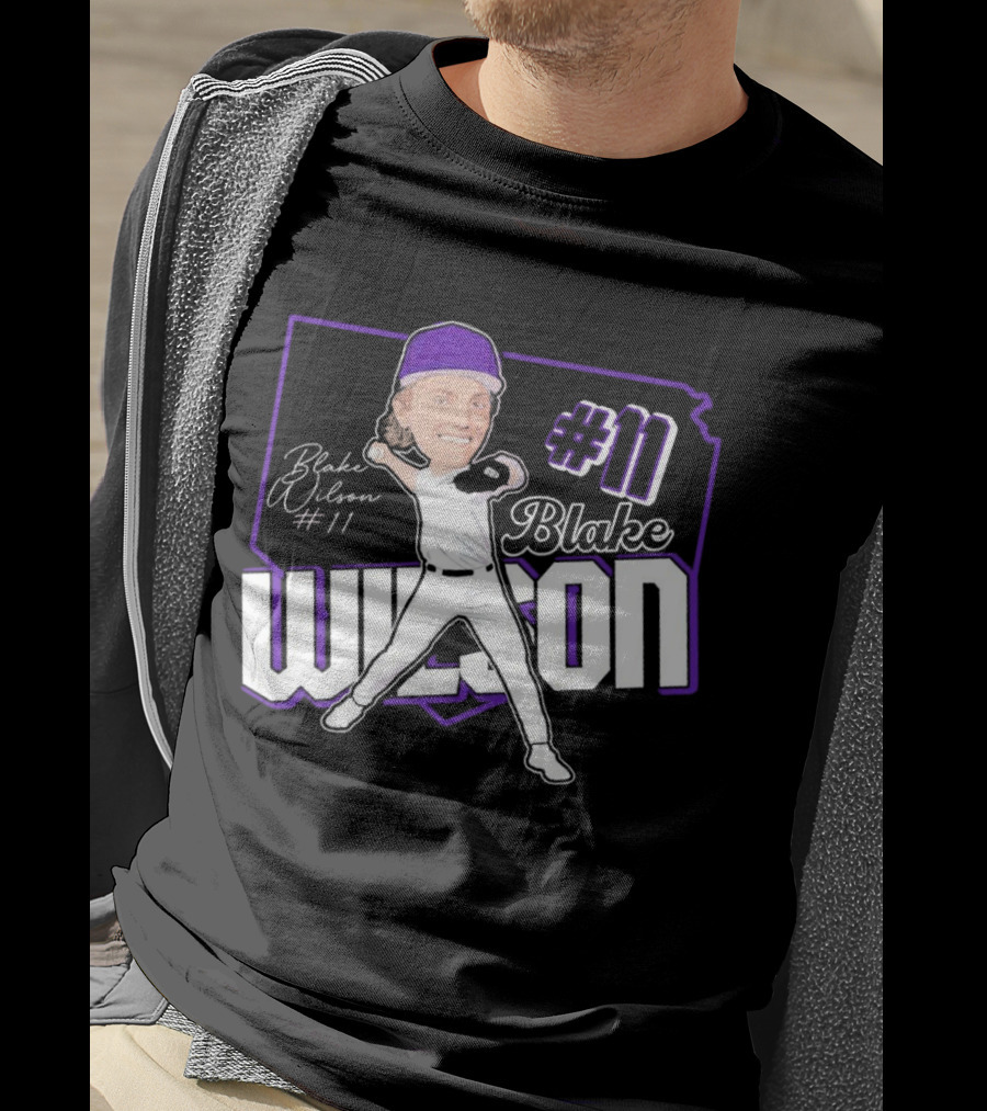 Blake Wilson #11 Kansas State Wildcats Baseball Cartoon Signature T-Shirt