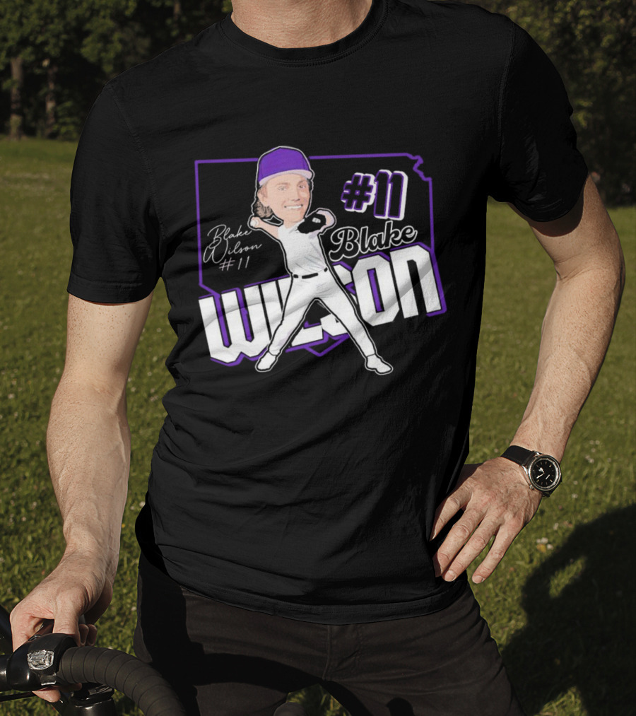 Blake Wilson #11 Kansas State Wildcats Baseball Cartoon Signature T-Shirt