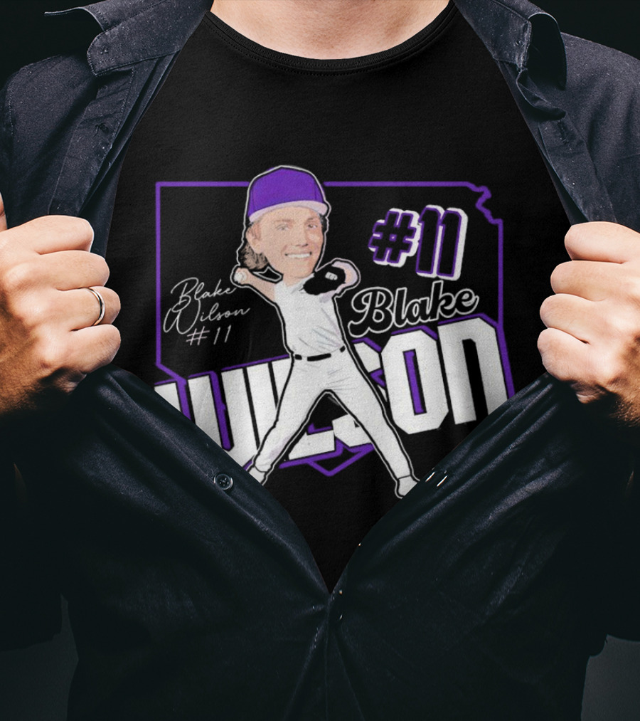 Blake Wilson #11 Kansas State Wildcats Baseball Cartoon Signature T-Shirt
