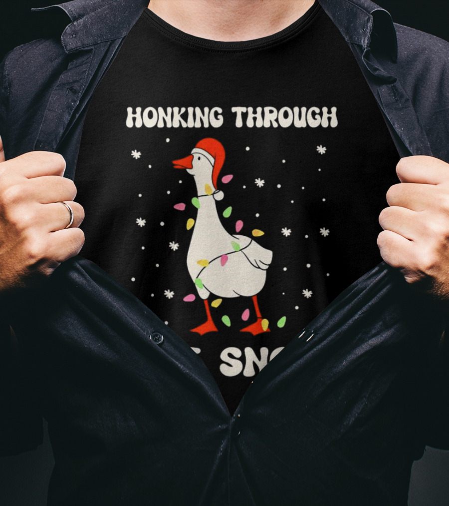 Honking Through The Snow Goose Wrapped In Christmas Lights T-Shirt