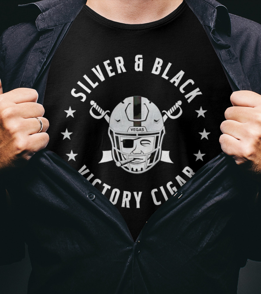 Silver And Black Vegas Victory Cigar Raiders Helmet T-Shirt