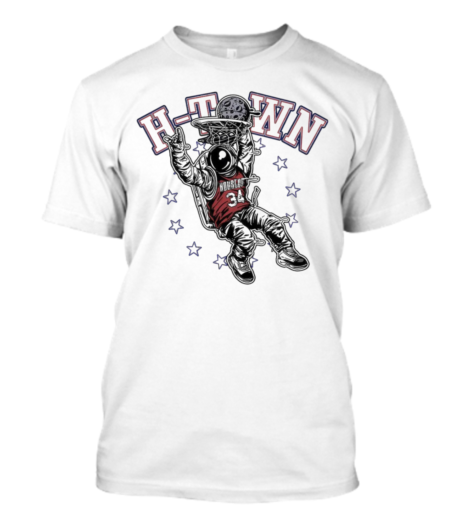 H-Town Astronaut Dunking Moon Stars Nolan Ryan 34 Houston Astros T-Shirt