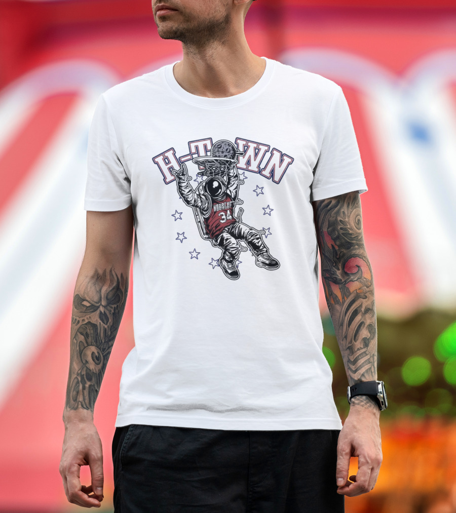 H-Town Astronaut Dunking Moon Stars Nolan Ryan 34 Houston Astros T-Shirt