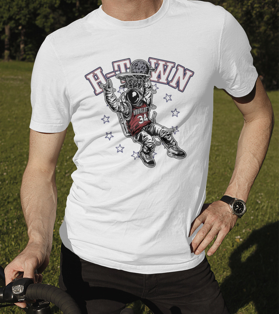 H-Town Astronaut Dunking Moon Stars Nolan Ryan 34 Houston Astros T-Shirt