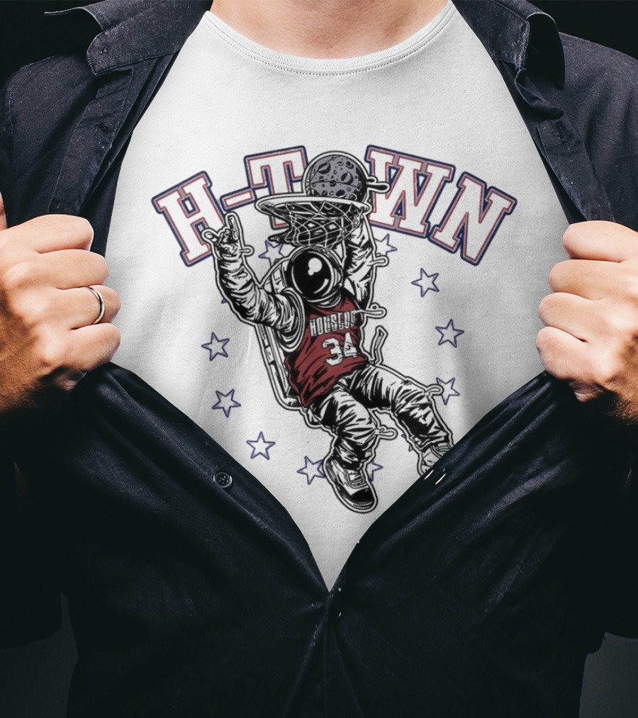 H-Town Astronaut Dunking Moon Stars Nolan Ryan 34 Houston Astros T-Shirt